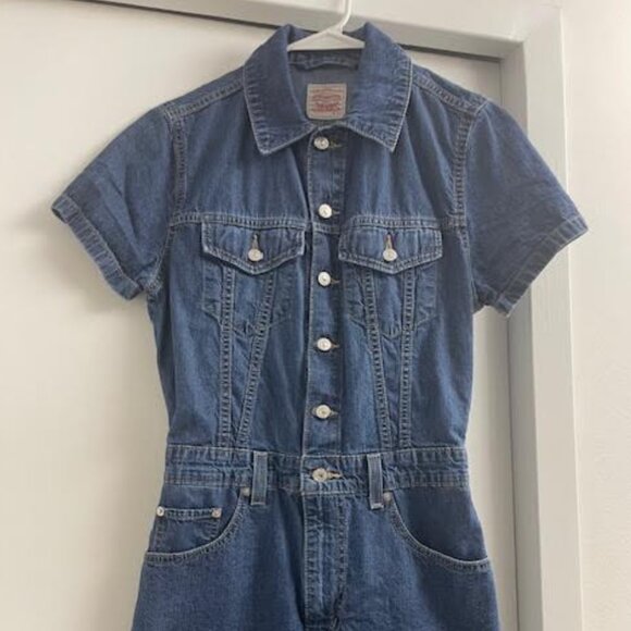 LEVI's Women's Type III Romper XS Denim Medium Wash Blue Button Pockets NWOT - Picture 6 of 14